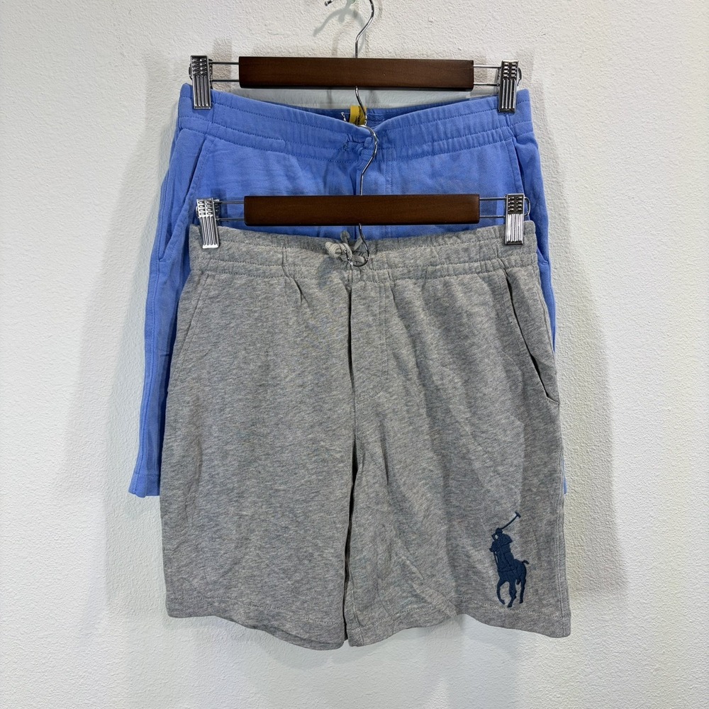Polo Ralph Lauren Boy's Blue Gray Big Pony Fleece Shorts Medium (10-12) Lot